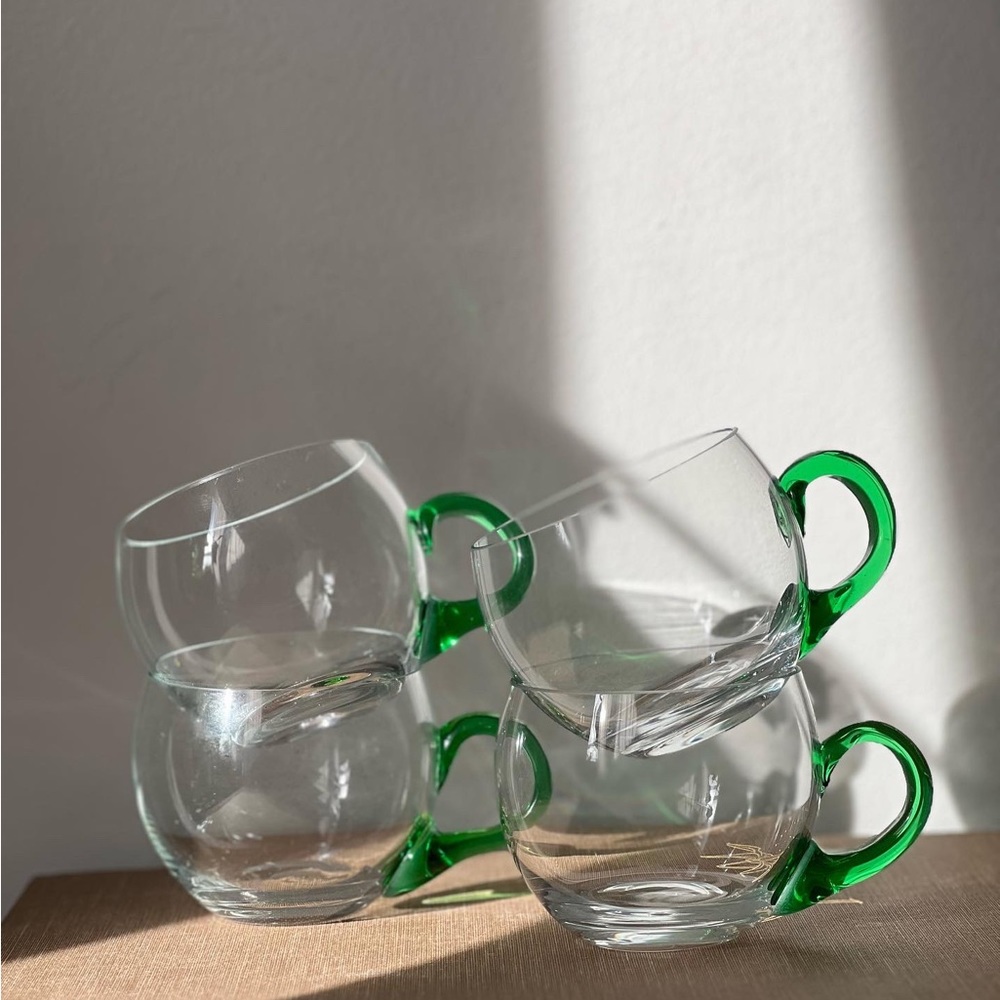 Green handle Sussmuth Hand blown Crystal punch cups - sets of 4